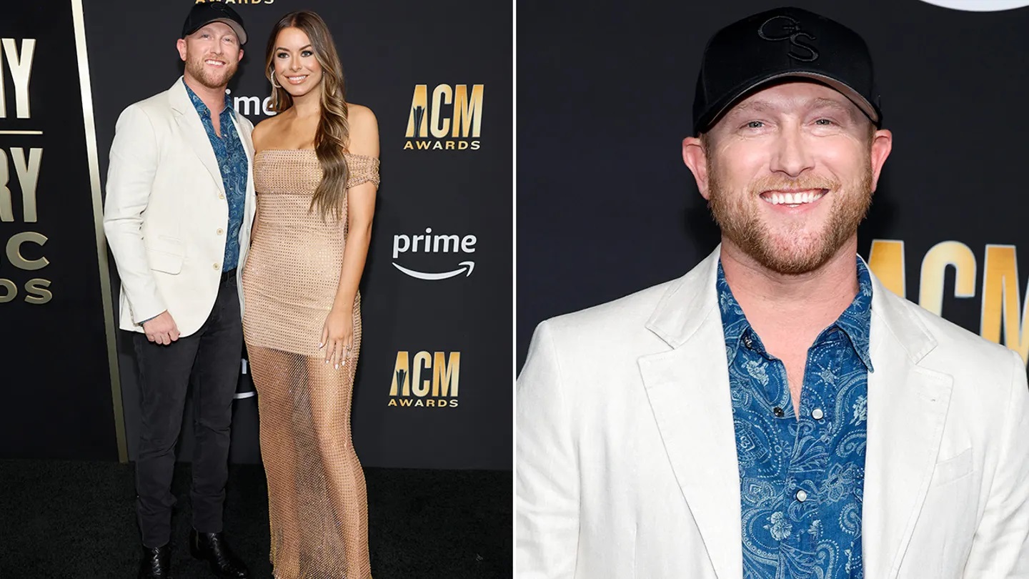 Cole Swindell sported a white blazer and a baseball hat at the ACMs with new fiancee Courtney Little.