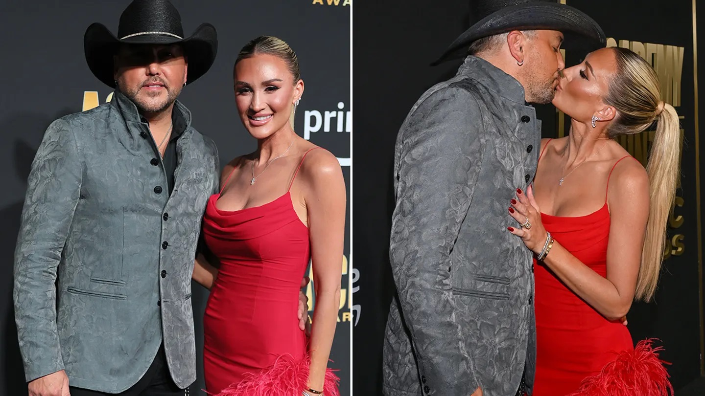 Jason Aldean and wife Brittany shared a sweet moment on the ACMs red carpet