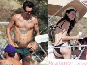 Harry Styles Spotted Shirtless on Boat Ride with Model Jacquelyn Jablonski in Italy
