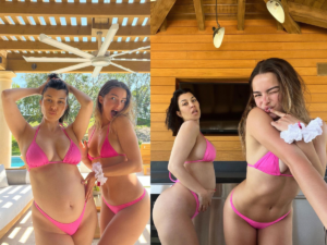 Kourtney Kardashian Shows Off Growing Baby Bump in Pink Bikini with Addison Rae