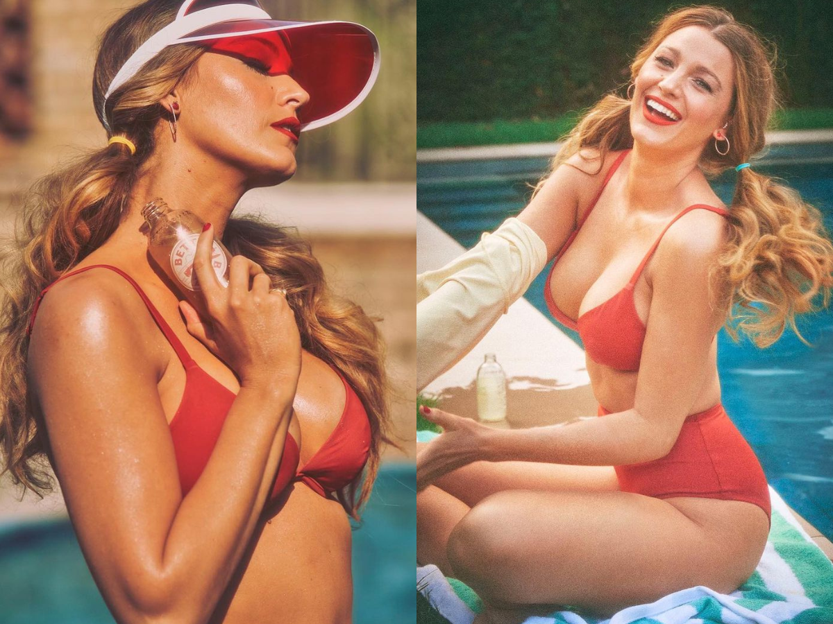 Blake Lively Stuns in Red Bikini to Promote Betty Buzz