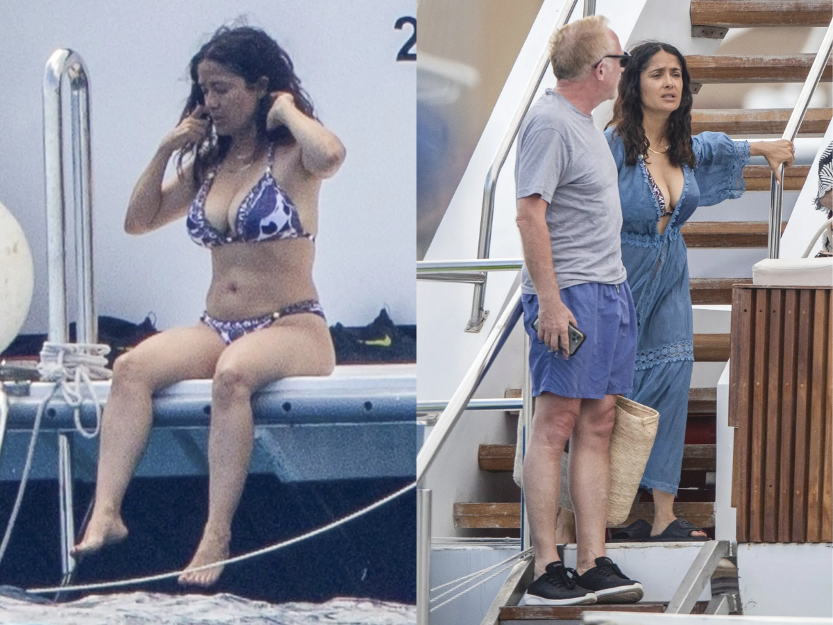 Salma Hayek Looks Ageless in Blue Bikini While Vacationing in Los Cabos with Family