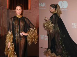 Kate Beckinsale's Sheer Gold Look at the amfAR Gala